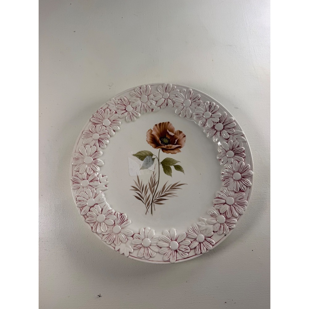Decorate Plate Unisex 10.5in Pink White Vintage Style Daisy Poppy Floral